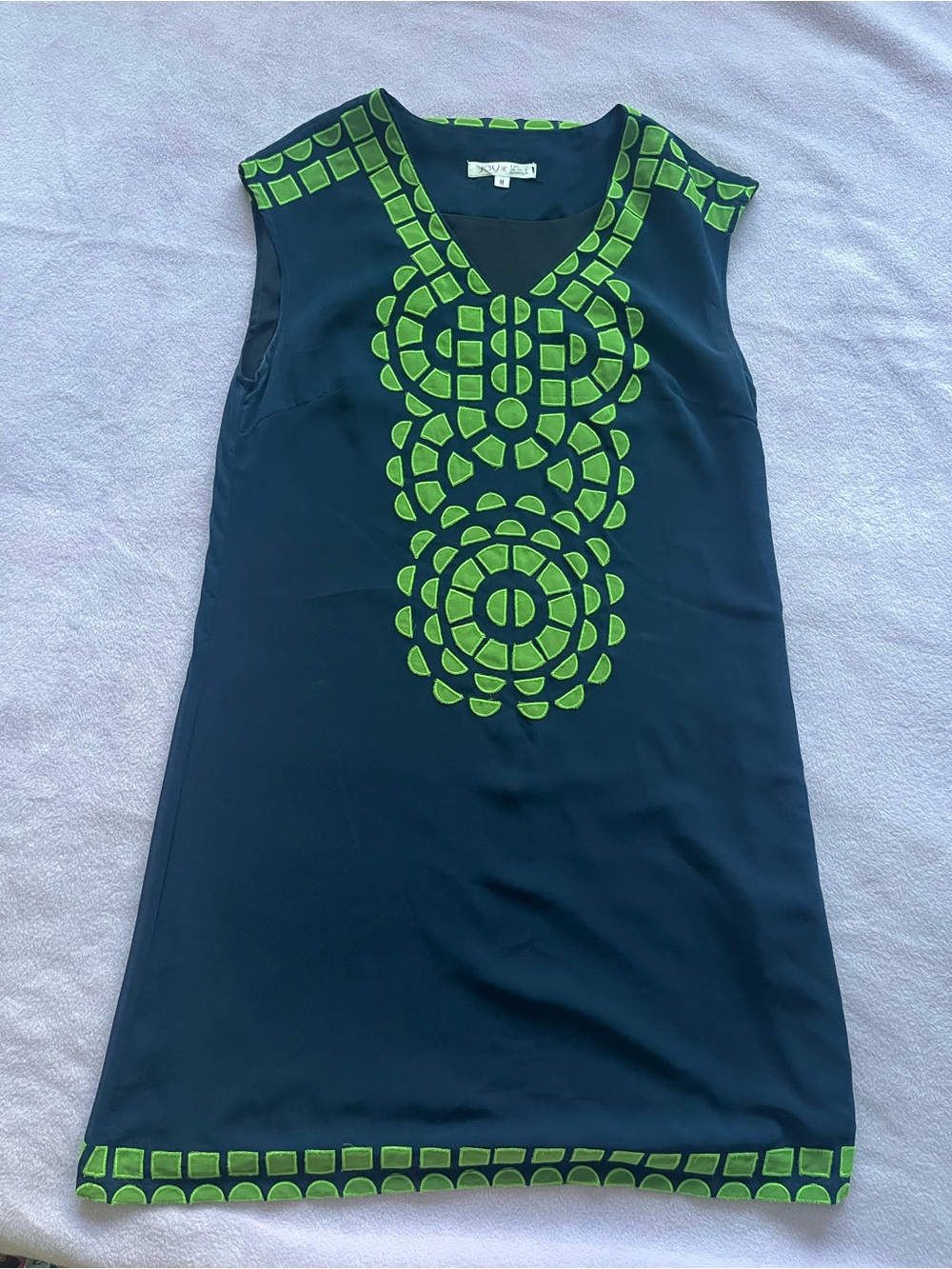Navy Mini Dress with Lime Green Geometric Detail